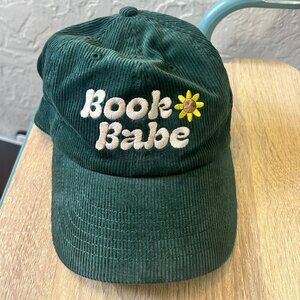 Book Babe Embroidered Retro Green Corduroy Baseball Hat by Out of Print